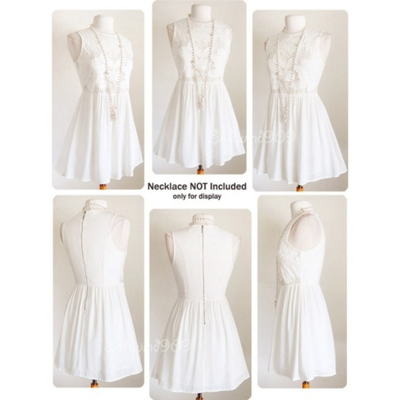 Ivory Cream Lotus Floral Embroidery Babydoll Dress - Picture 5 of 8